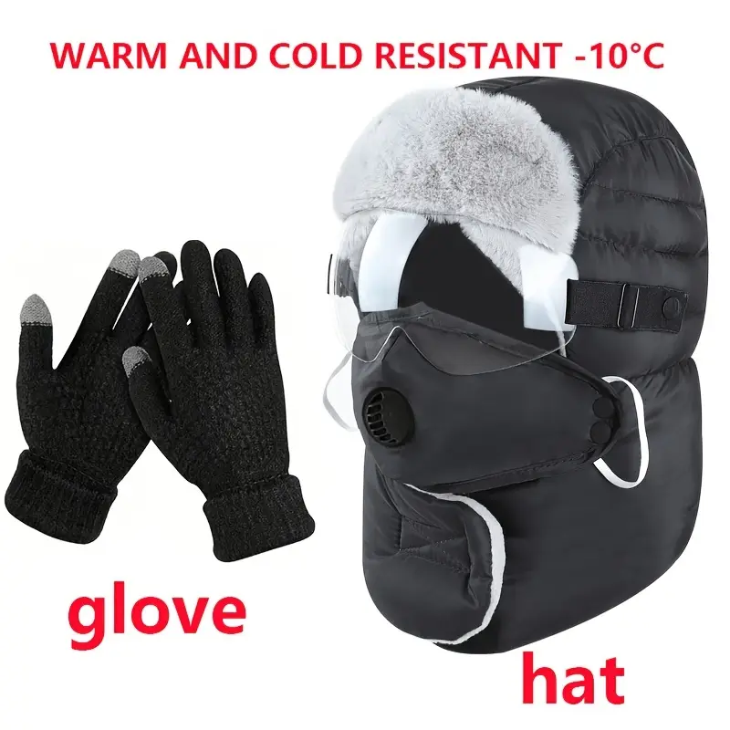 2pcs set winter cycling outdoor hat with ear flaps mask scarf goggles thickened windproof warm fleece lined   cap for men and women new skiing style Product details 0