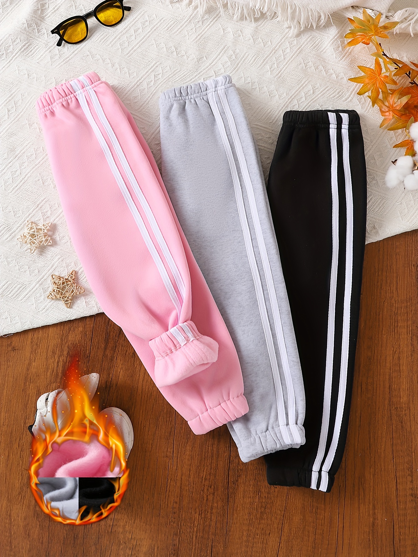 Girls' 3pcs Fleece-Lined Pants Set for Outdoor Activities