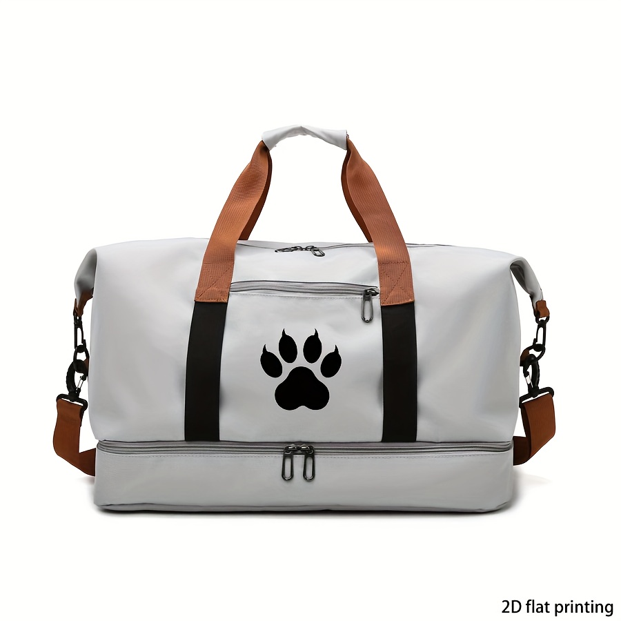 TEMU Large Travel Bag With Paw Print Design, Perfect For Short Trips. Used As A Handbag Or A Crossbody Bag With An Adjustable Strap, Ideal For