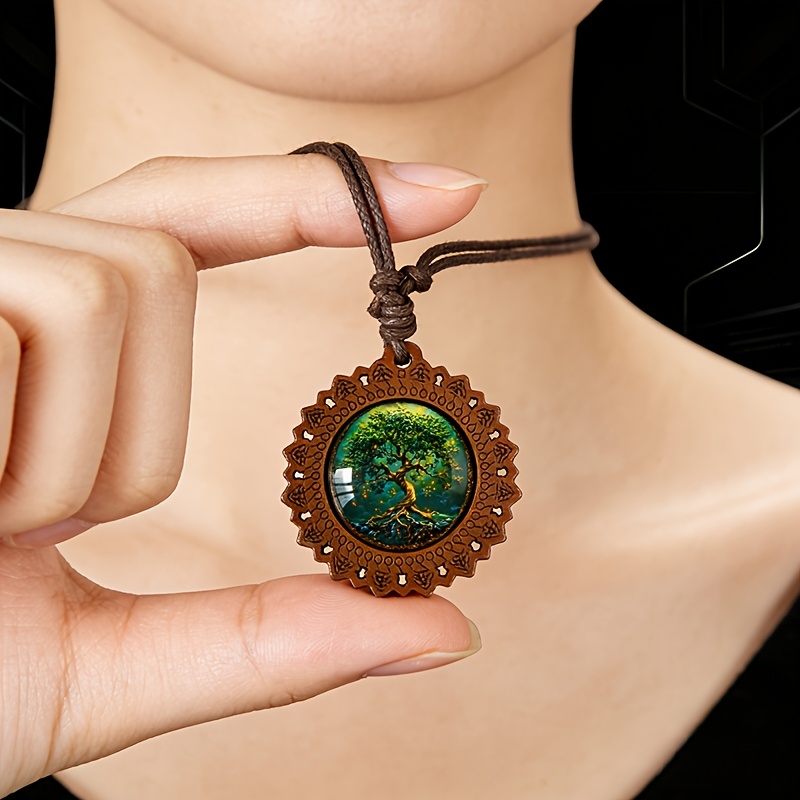 Ancient Tree Wood Necklace, Retro Wooden Design