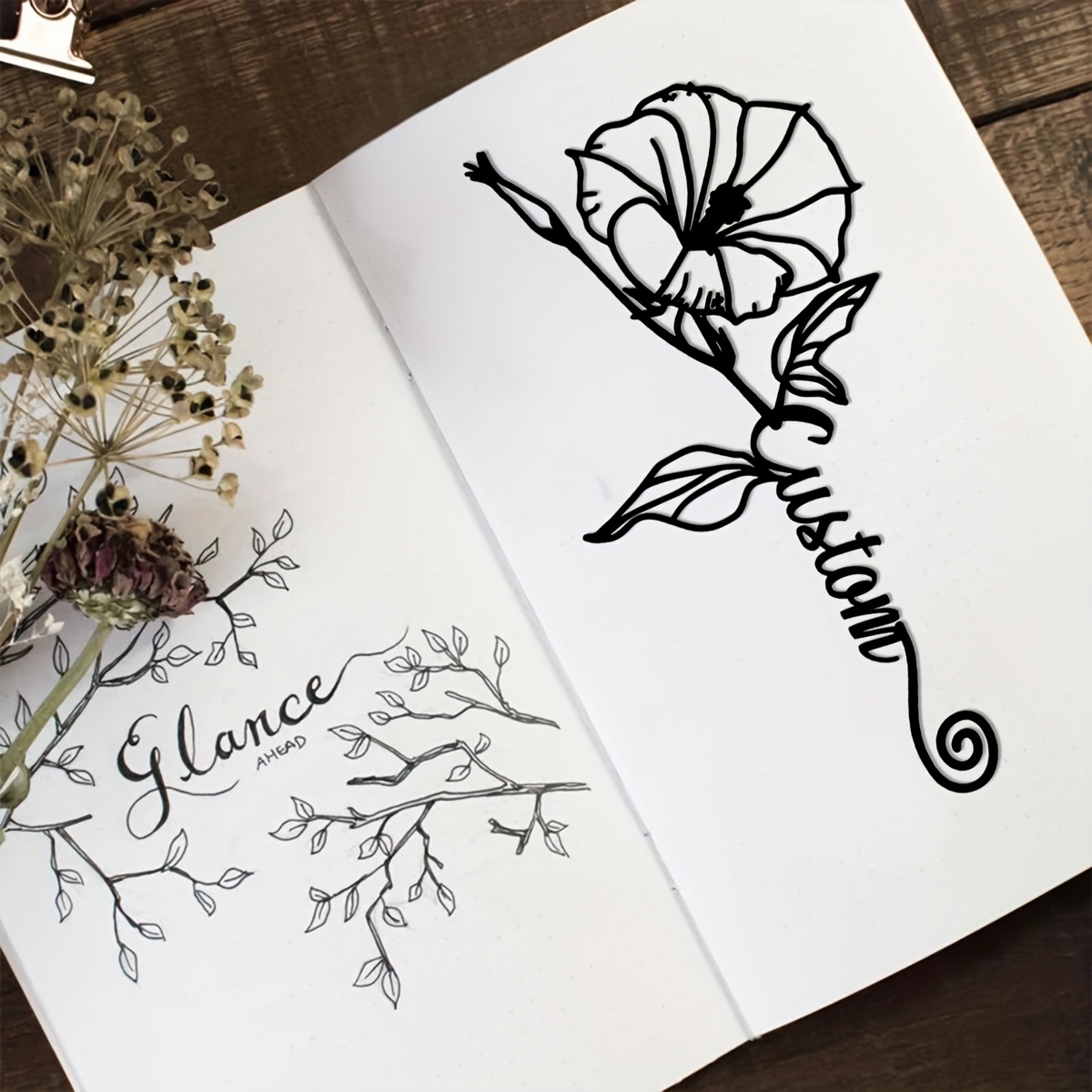 TEMU [customized] 1pc Special Personalized Metal Beautiful Trumpet Flower Bookmark With Customizable Name - Unique Teacher Appreciation Gift, Ideal