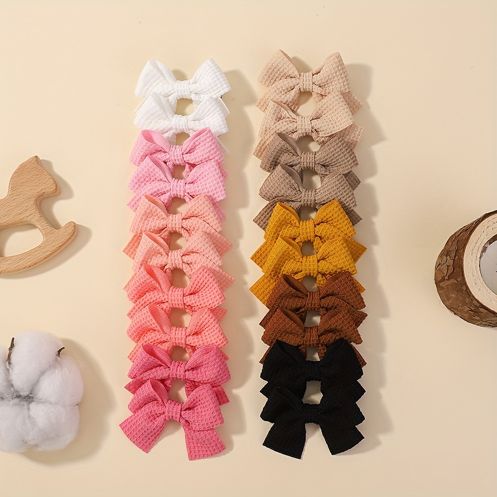 

10pcs Bow Hair Clips For Girls - Vibrant & Neutral Colors, Polyester, Theme - Ponytails, Parties & Travel - Accessories For