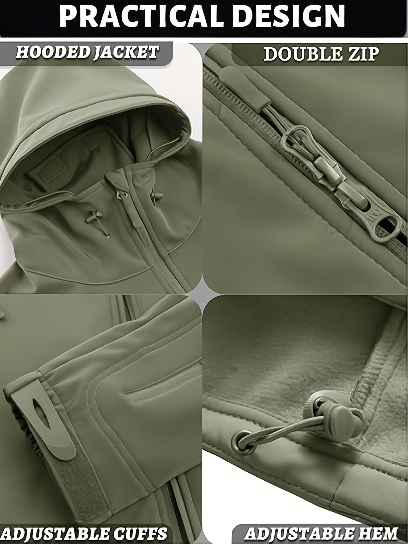 Men's Soft Shell Jacket for Winter, Hooded Tactical Training Wear