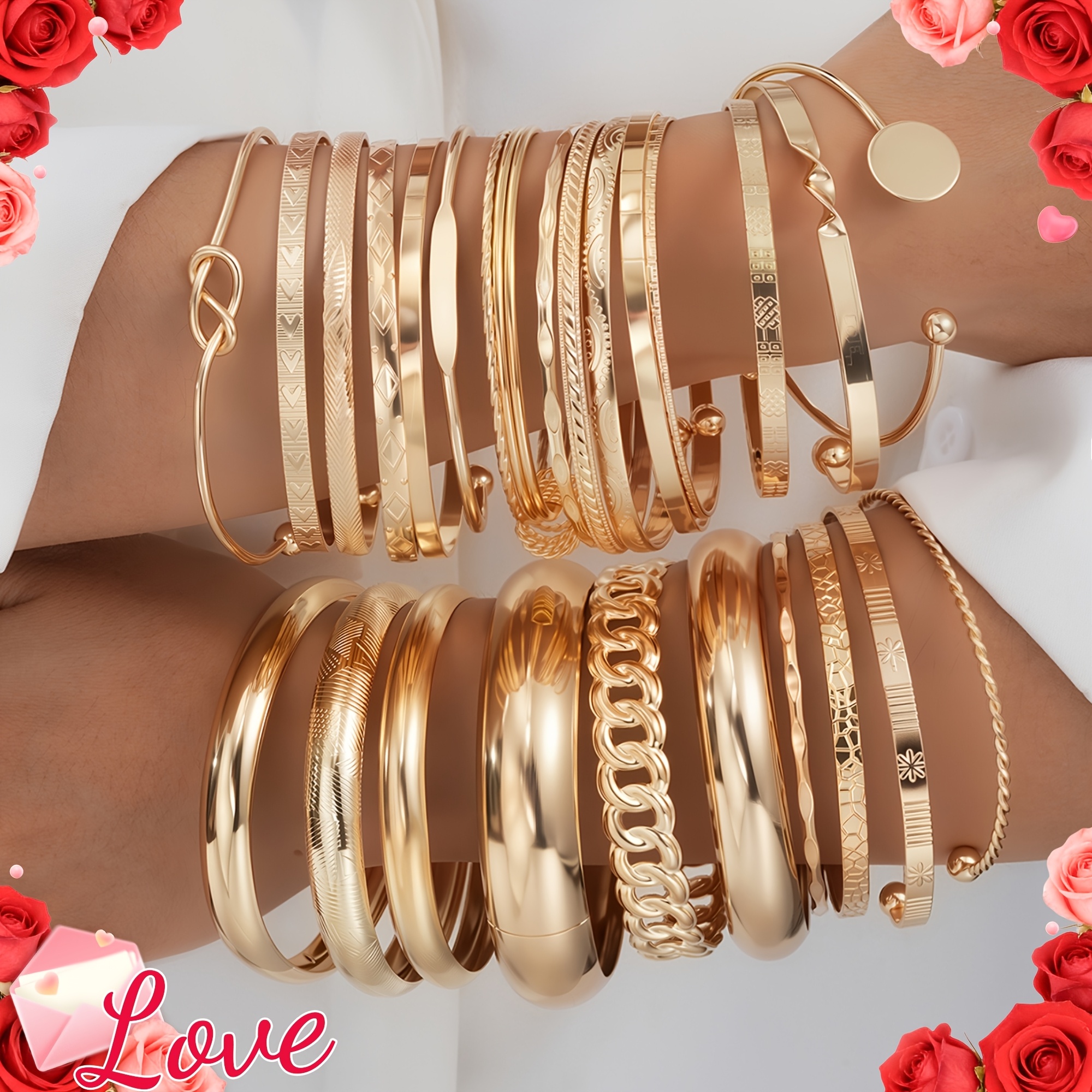 TEMU 12pcs Women's Bracelet Set: Vintage-inspired, Statement-making Wide-band Bracelets With Geometric Prints, Perfect For Casual Attire, Vacations,