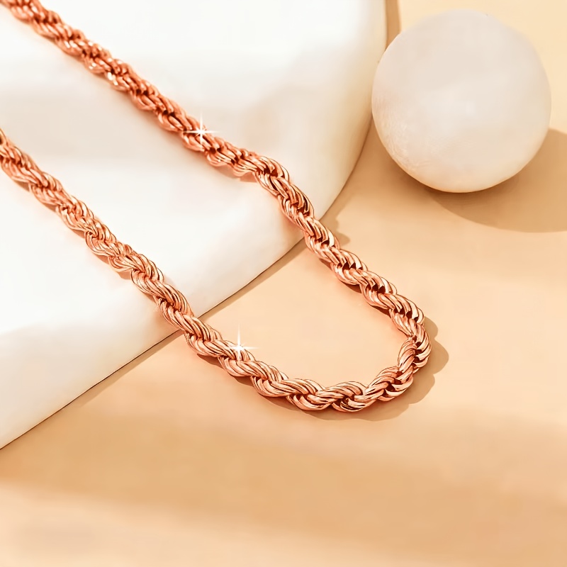 TEMU A Stylish And Rose Golden Stainless Steel Twisted Rope Cable Chain Necklace, Suitable For Daily Wear And Festive Occasions, A Valentine's Day