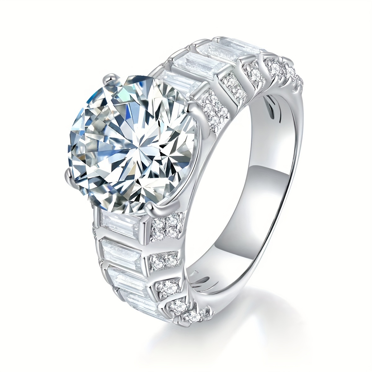 Image of Deluxe 5 Carat Moissanite Men's Ring, S925 Sterling 925 Silver Hip Hop Elements, Suitable For Parties | Banquet | Rap , For Boyfriend | Brother | Dad Thanksgiving | Christmas Jewelry Gift