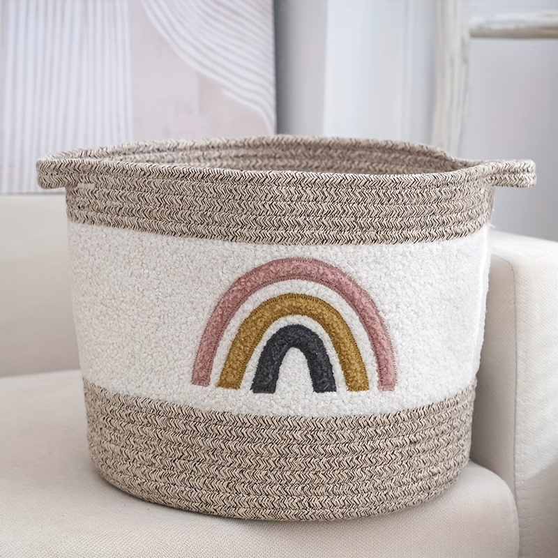 1pc Rainbow Woven Storage Basket, And Miscellaneous Organizer, Bedroom And Bathroom Laundry Hamper