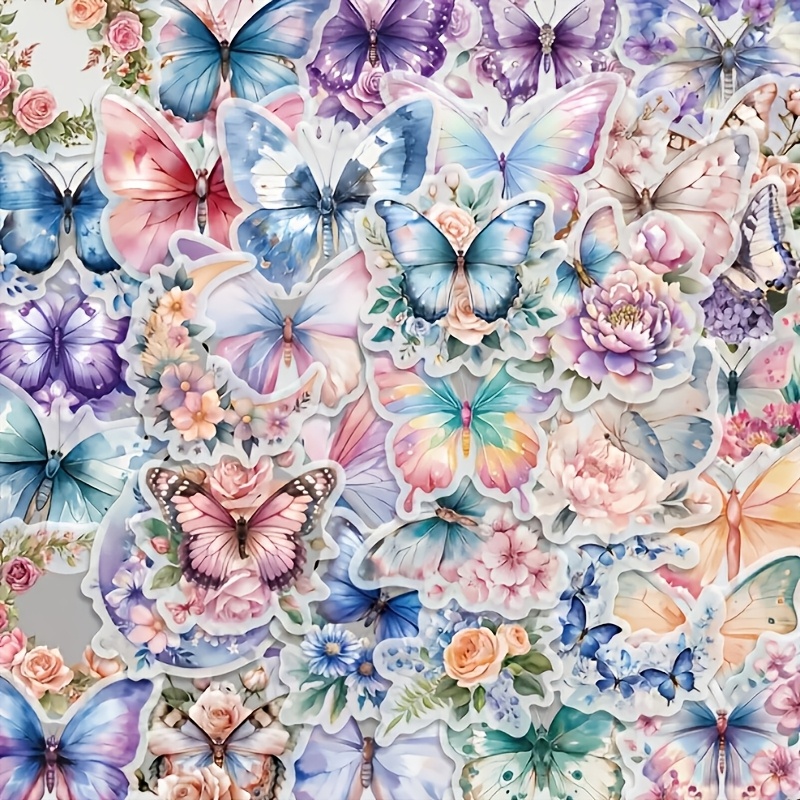 

50pcs Butterfly And Flower Stickers, . Are Waterproof And Suitable For Decorating Phone Cases And Laptops