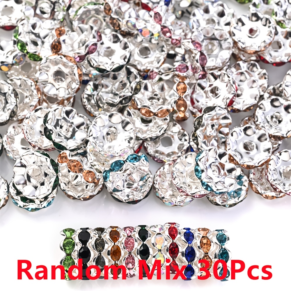 TEMU 30pcs 12Mm Aleación con Ondulado Cuentas de Diamantes de Multicolor Cristal Rondelle para Fabricación de Joyas Pulseras Colgantes de Teléfono