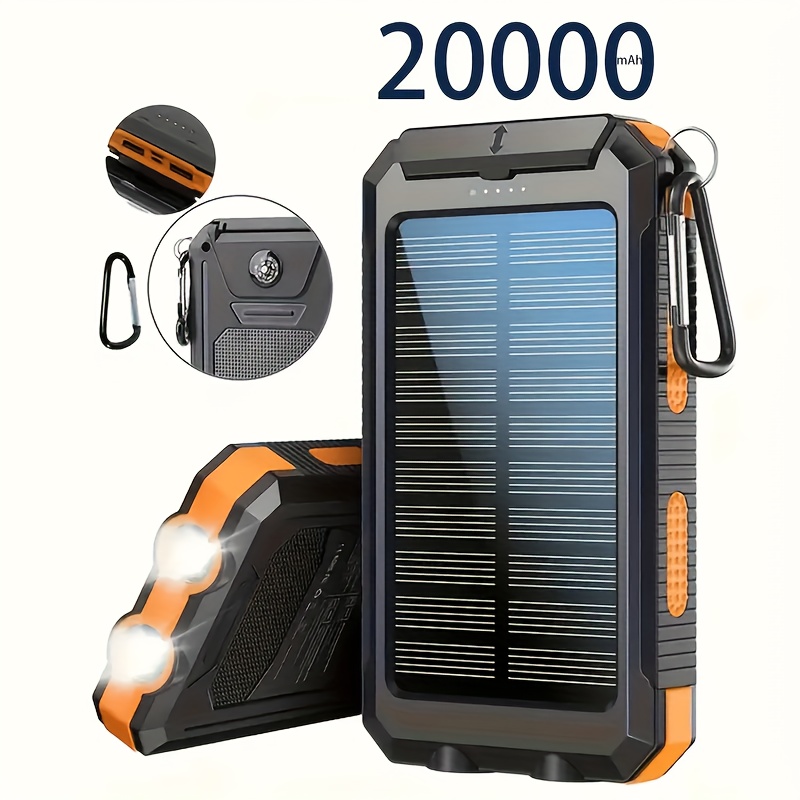 item picture 20000mah usb portable charger solar power bank dual 5v usb port output for all mobile devices built in flashlight with compass for outdoor camping emergency use power bank portable portable power bank solar power bank battery power bank