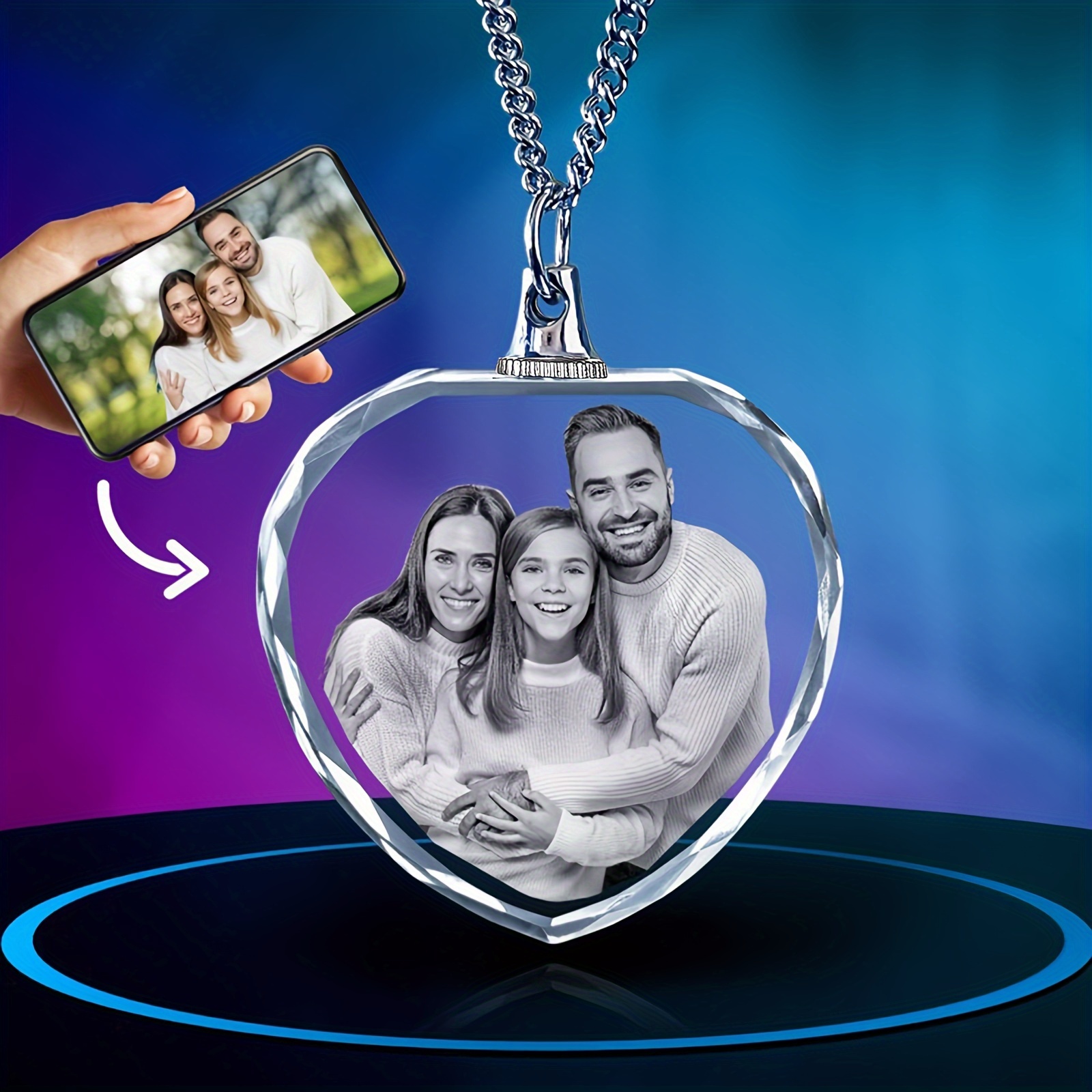 

Personalized 2d Photo Heart Pendant Necklace - Laser-engraved, Perfect Gift For Mom, Dad, Men, Women, Him, Her, Grandma, , Father