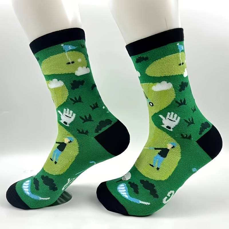 

Men's Golf-themed Novelty Crew Socks - Breathable, Comfortable Polyester For Outdoor Activities & Camping