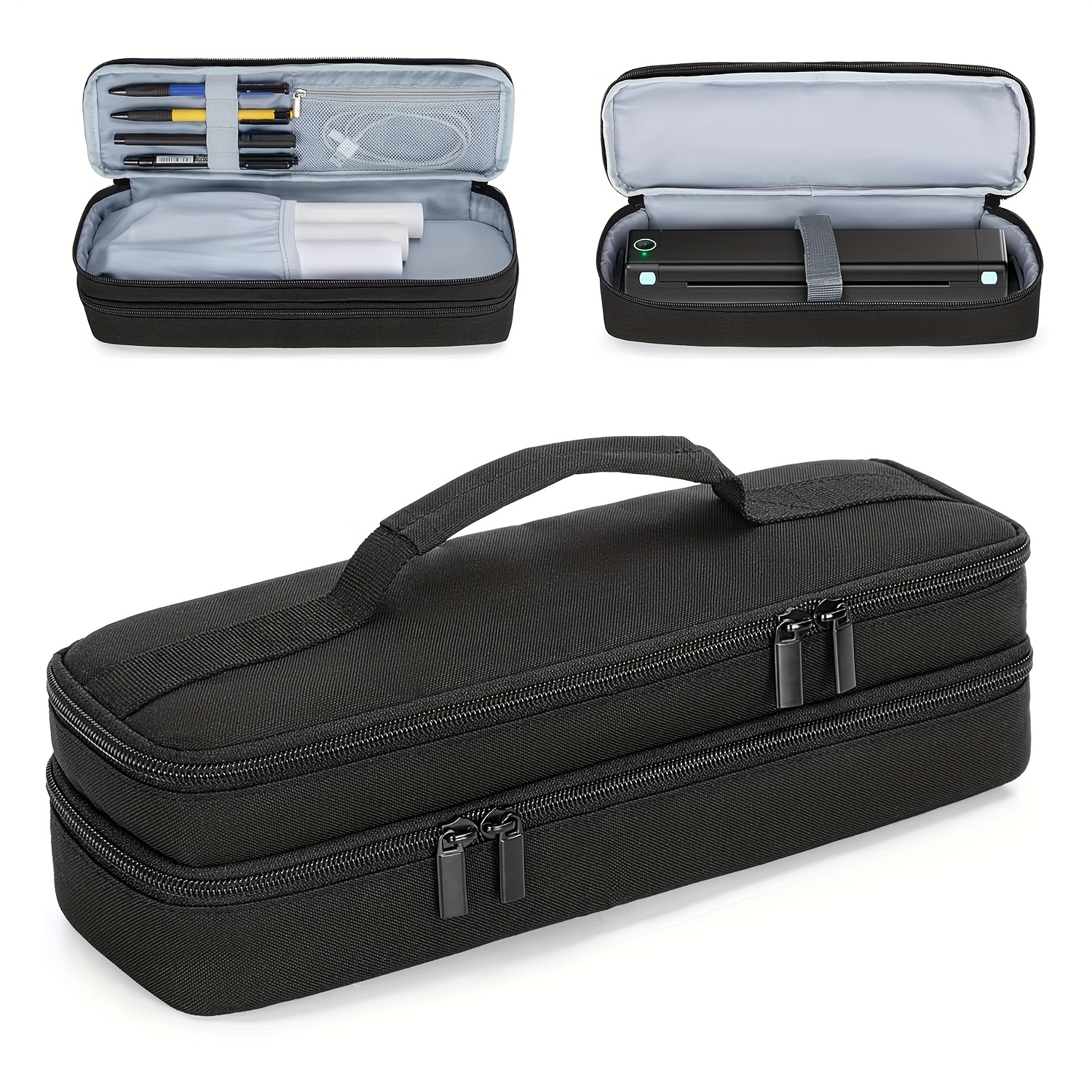 Portable Printer Case Compatible With M08f, M832, Jadens, Aixiqee, And Most Wireless Thermal Printer, Double-layers Mobile Printer Storage Bag For Papers & Usb Cable