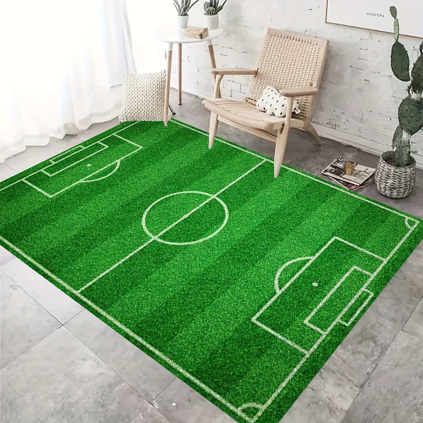 TEMU 1pc Alfombra de Felpa Estampada con Verde de para Dormitorio Cocina - Tapete Corto de Peluche en Varios Tamaños, Grosor 0.39 pulgadas, Peso 480g