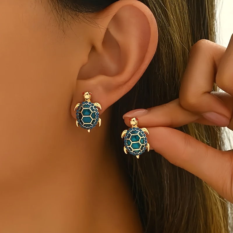 1 Pair Of Fashionable Bohemian Ocean Colorful Glazed Turtle Earrings Suitable For Daily Vacation Wear For Women