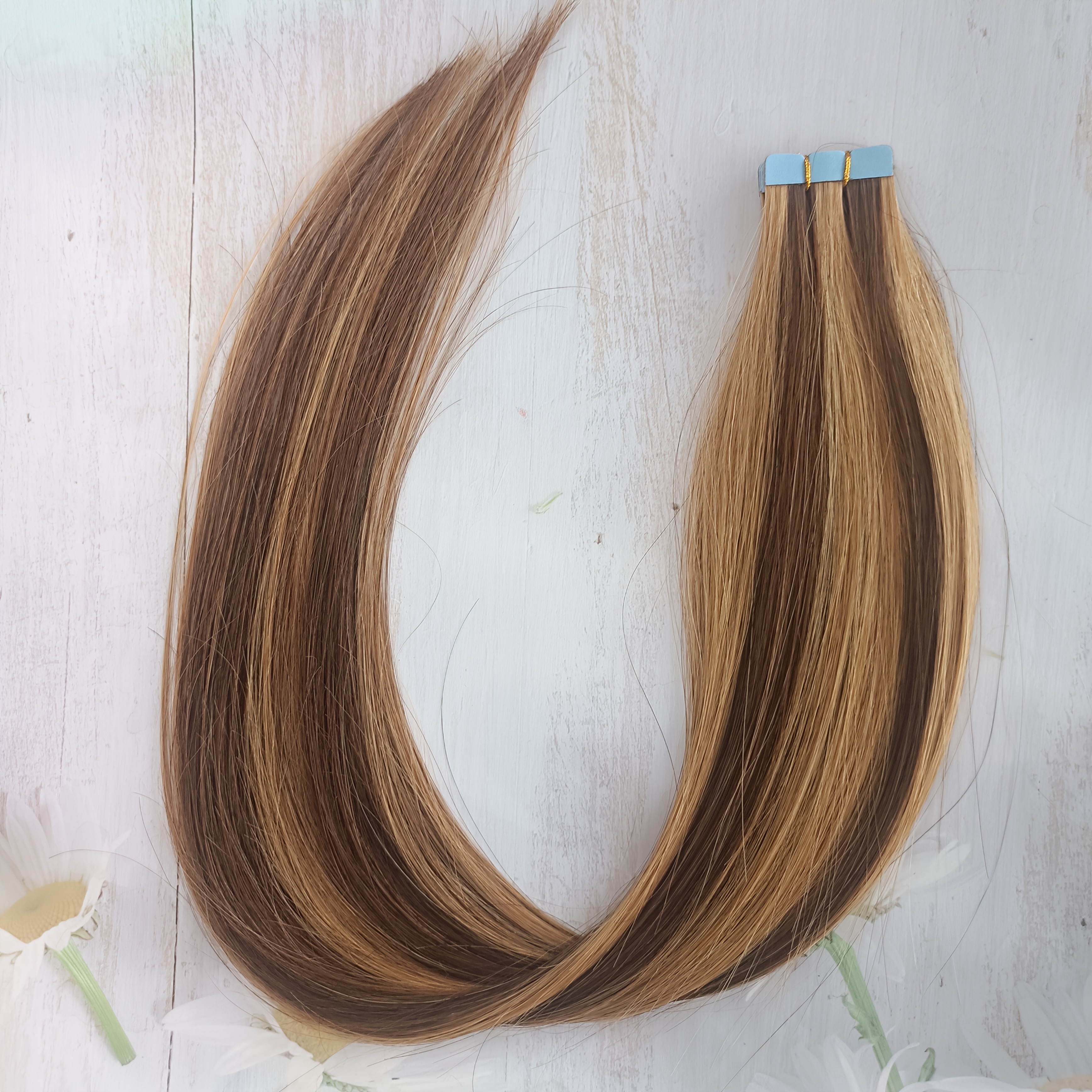 10pcs mini tape in hair extensions human hair balayage blonde highlights straight   human hair extensions for women easy to apply   look for all light beige tones versatile styling options easytoapply tapes details 5