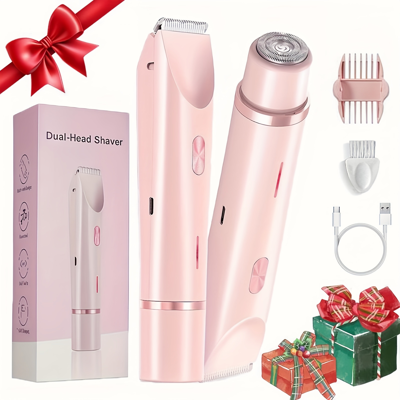 1pc tondeuse à cheveux électrique à double tête pour femmes, batterie au lithium rechargeable, chargement usb, rasoir de bikini multifonction et rasoir de visage pour bras, cuisses, corps avec batterie au lithium rechargeable, chargement usb, pour cadeau idéal de an détails 1