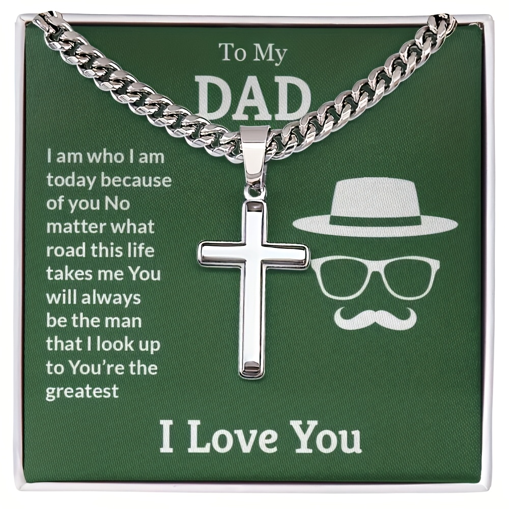 + Stainless Steel Cuban Chain + Gift Box + Card Men's Necklace Set - Birthday, Christmas, Father's Day, New Year Gift For Dad