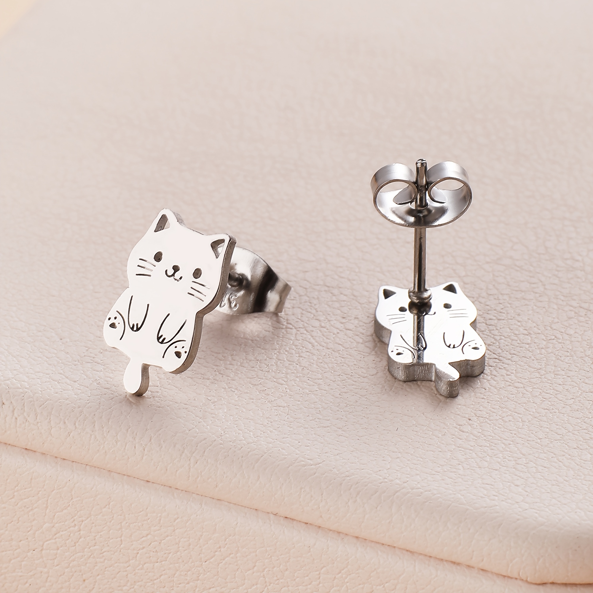 Cute Cat Titanium Steel Women's Earrings