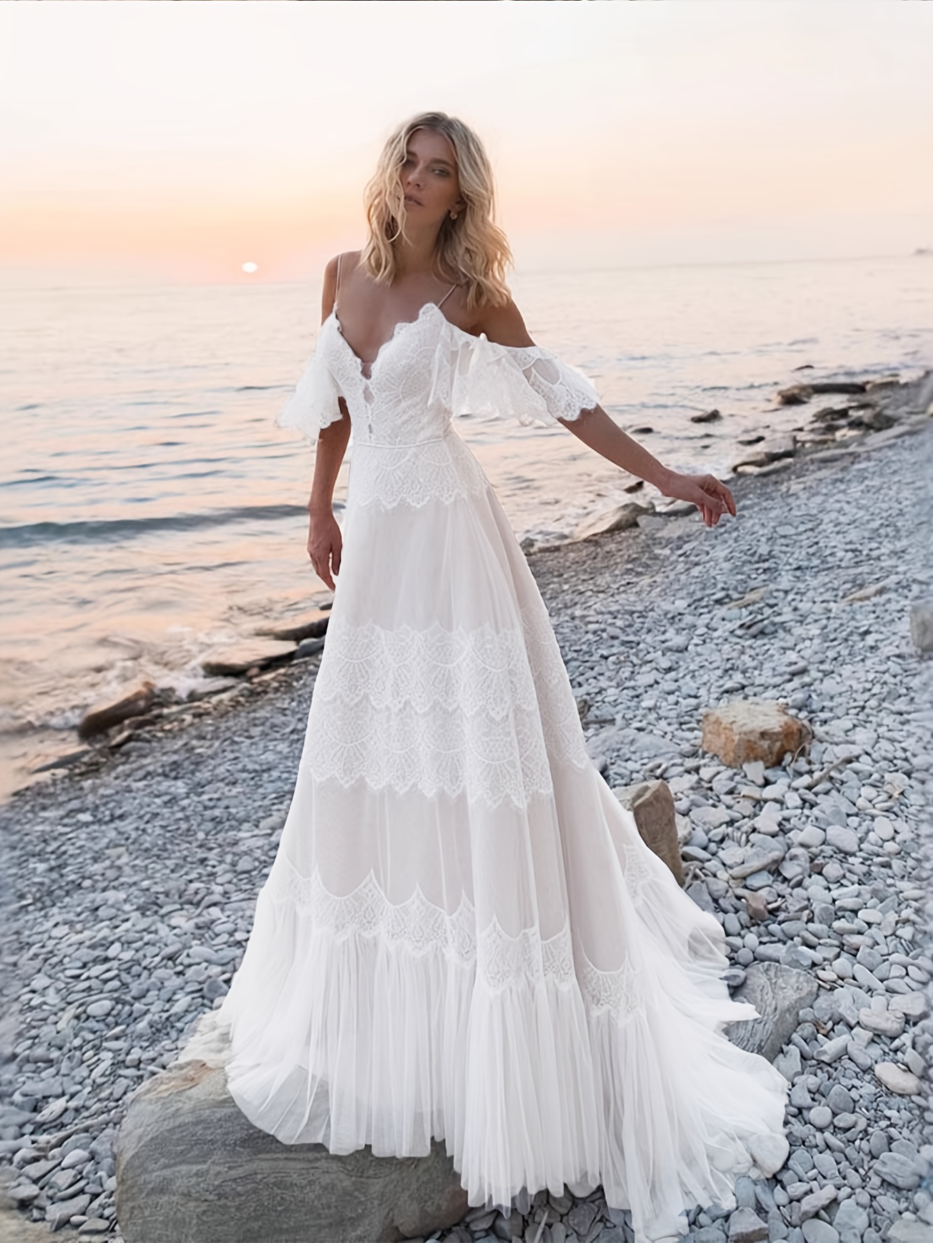 flowy plus size beach wedding dresses A-line Lace Chiffon Plus Size Sleeveless Summer Beach Wedding Dress main image 0