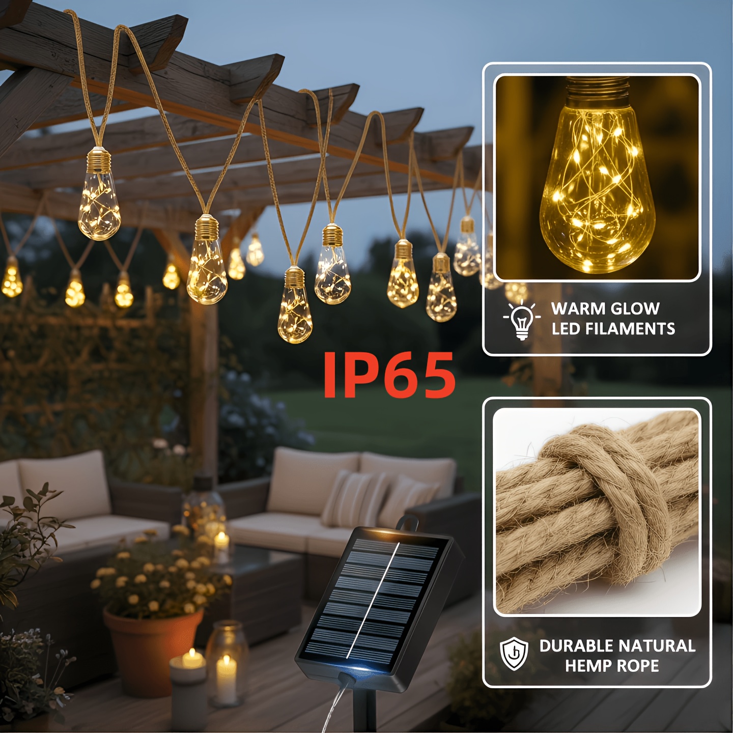 Solar Rope Light String with Remote Control, Multi-Mode Outdoor Hanging Lights