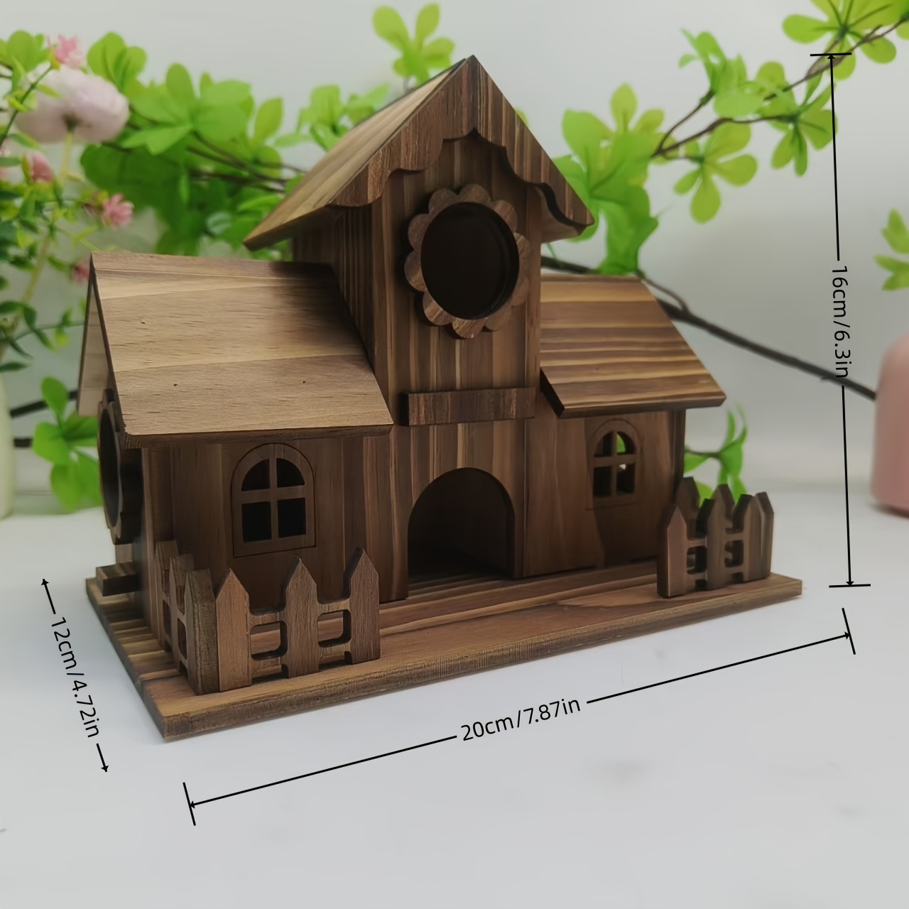 TEMU 1pc Wooden Bird Nest For Feeding Birds, Creative House Outdoor Wooden Bird Nest