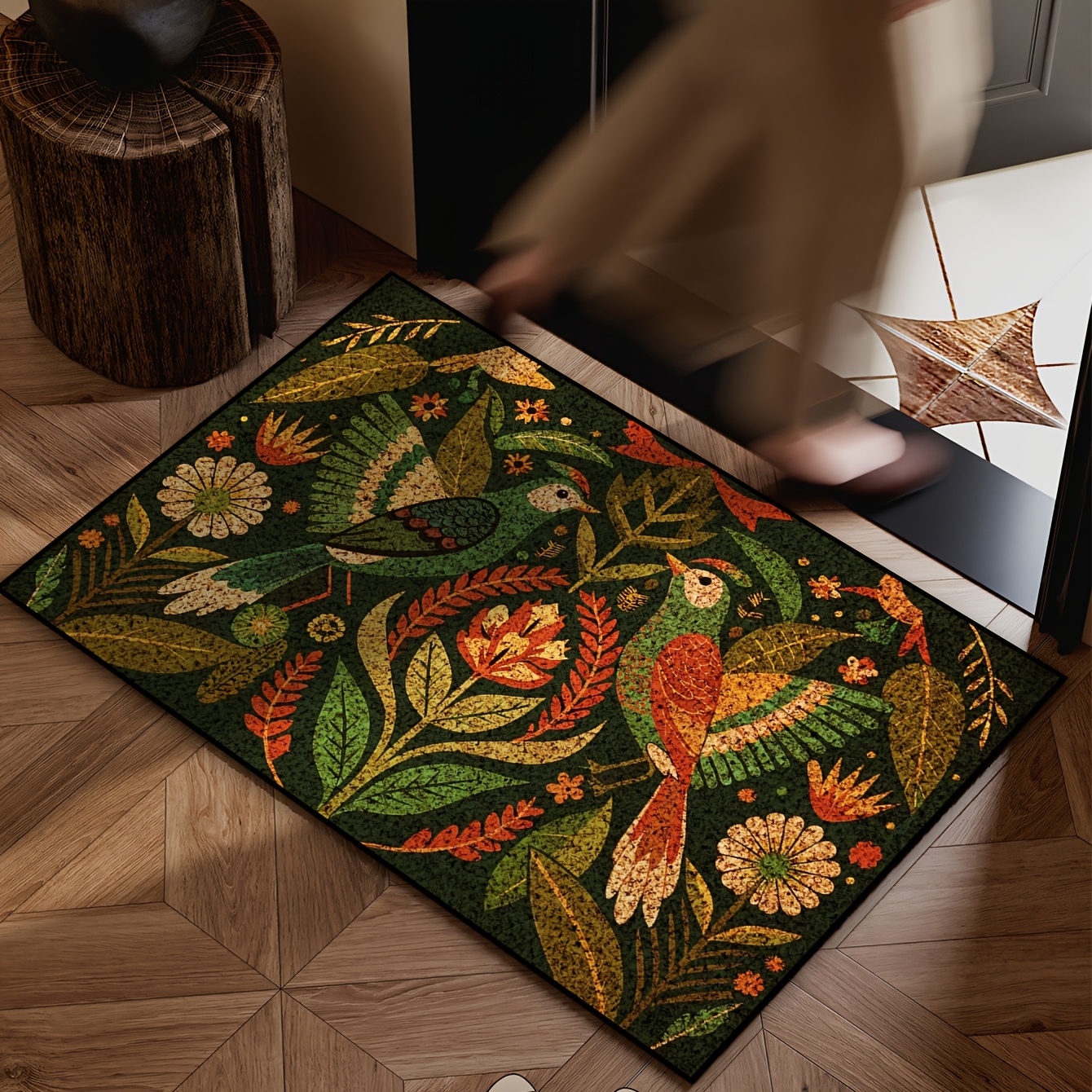 TEMU 1pc Vibrant Bird & Entrance Door Mat - Farmhouse Style, Anti-slip, Easy To Clean, Polyester Indoor Mat With Low Pile, Home & Decor, Indoor