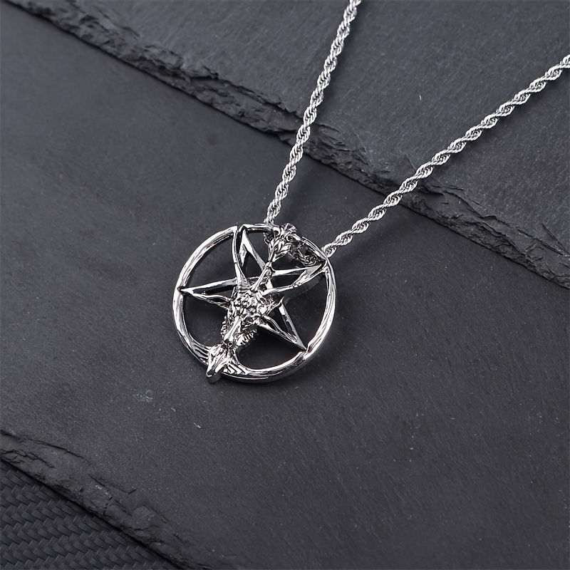 TEMU Collana con ciondolo a con testa di Baphomet in stile , catena a intrecciata in acciaio inossidabile, catena intrecciata trendy da , accessorio