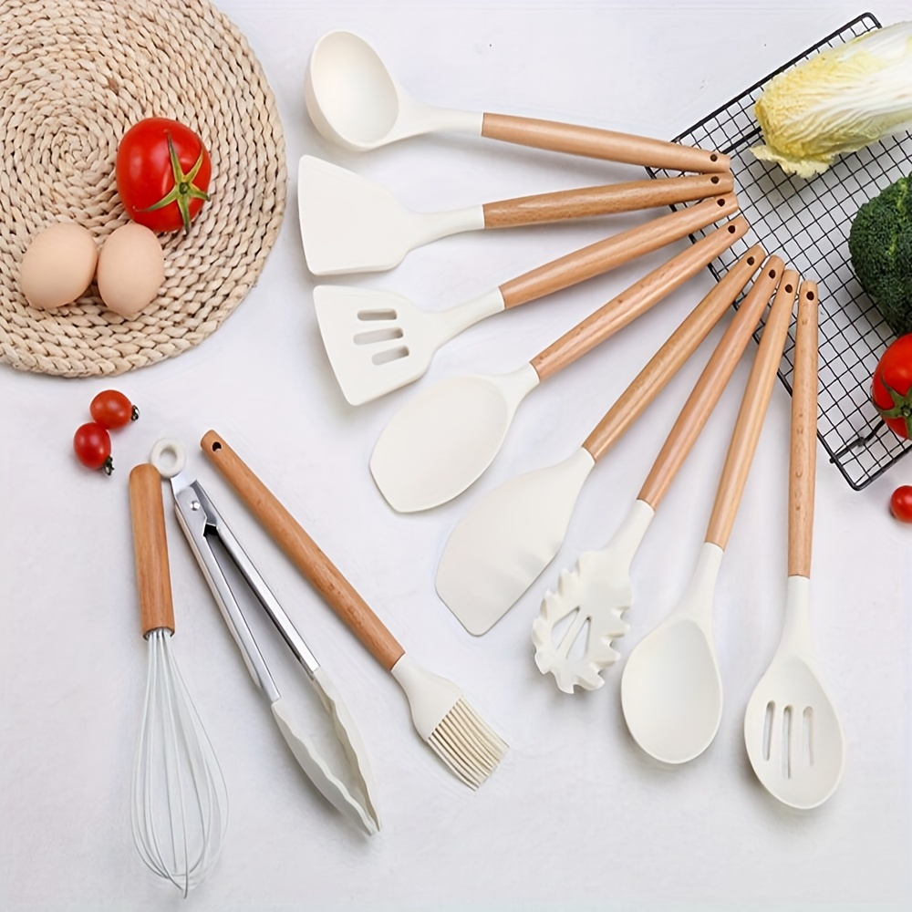 43pcs   kitchen utensil set silicone stainless steel cooking tools with wooden handles for baking grilling more   spatulas ladles more details 0