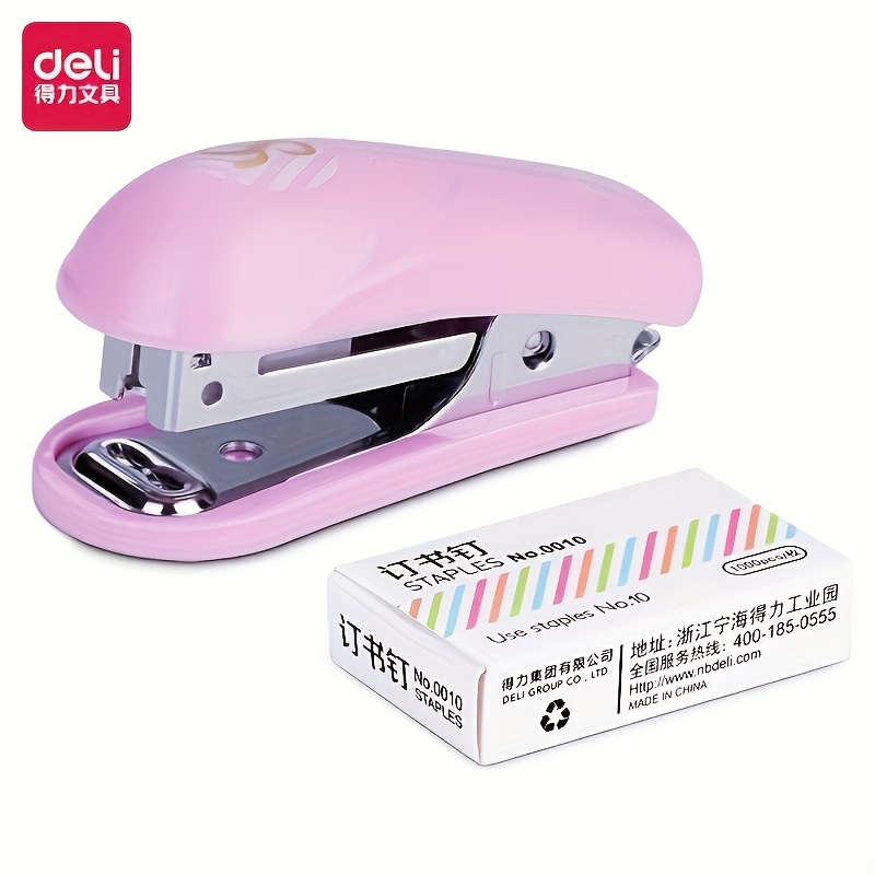 

1pc Deli Compact In Pink With Easy-use Staple Remover - Pp Body, Includes Box - Schools & Offices