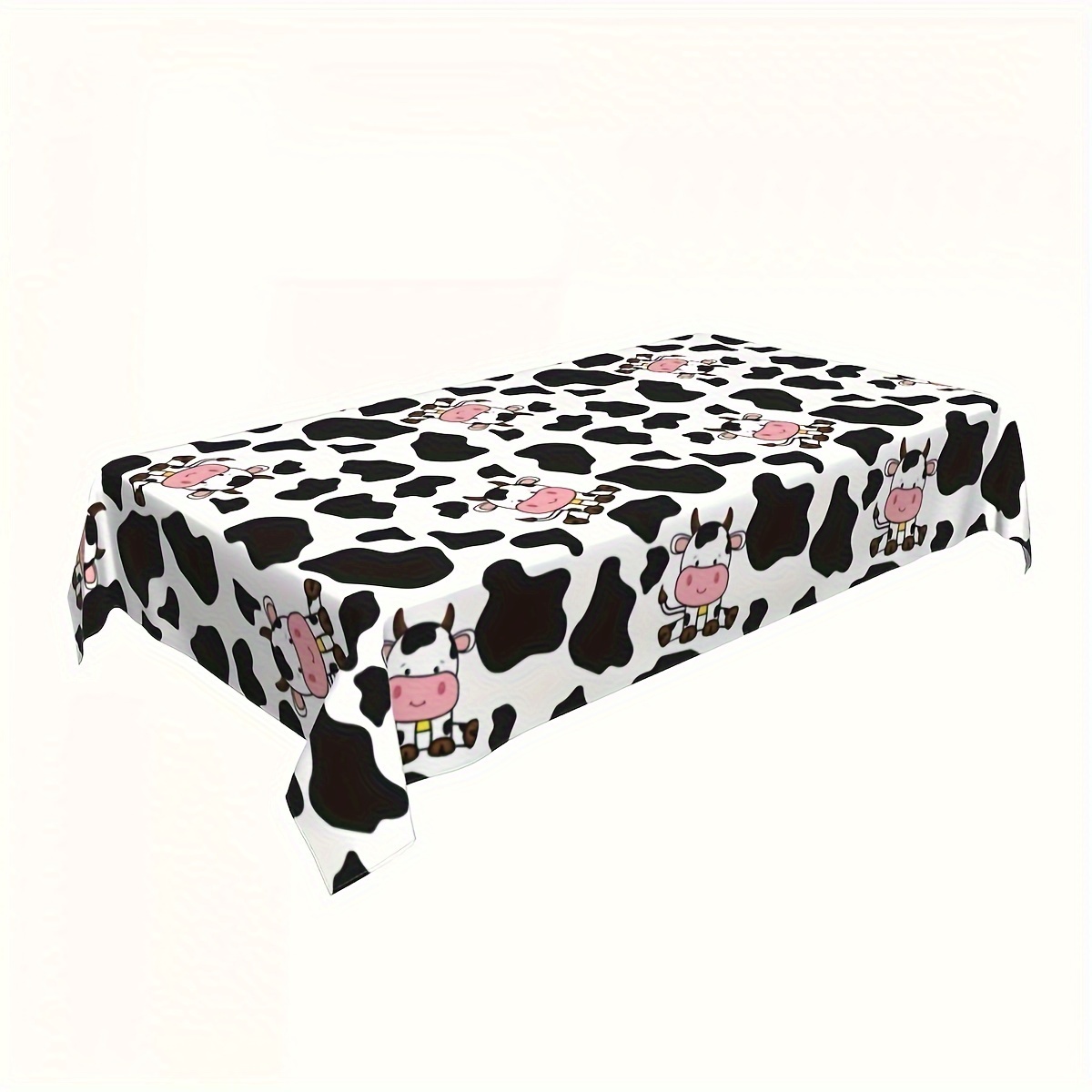 2pcs Cow Table Cover Plastic Rectangle Party Tablecloth Black Tablecloth Disposable Table Covering For Kids Barnyard Theme Shower Birthday Party