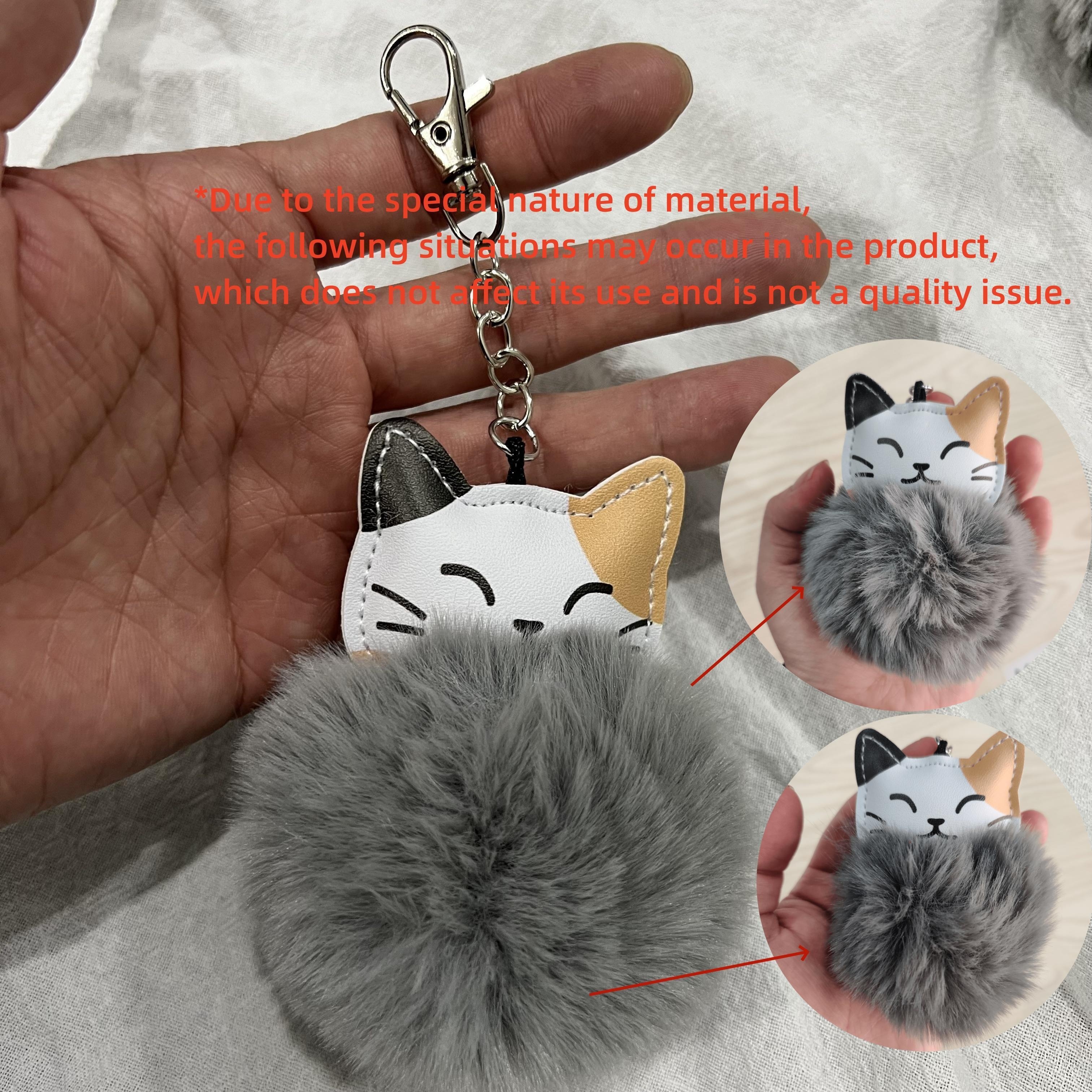 2 portachiavi a forma di gatto pom pom pom portachiavi con palla di peluche portachiavi  gatto carino animale morbido ciondolo pompon portachiavi auto portachiavi  per donne ragazze borsa accessori : : Moda