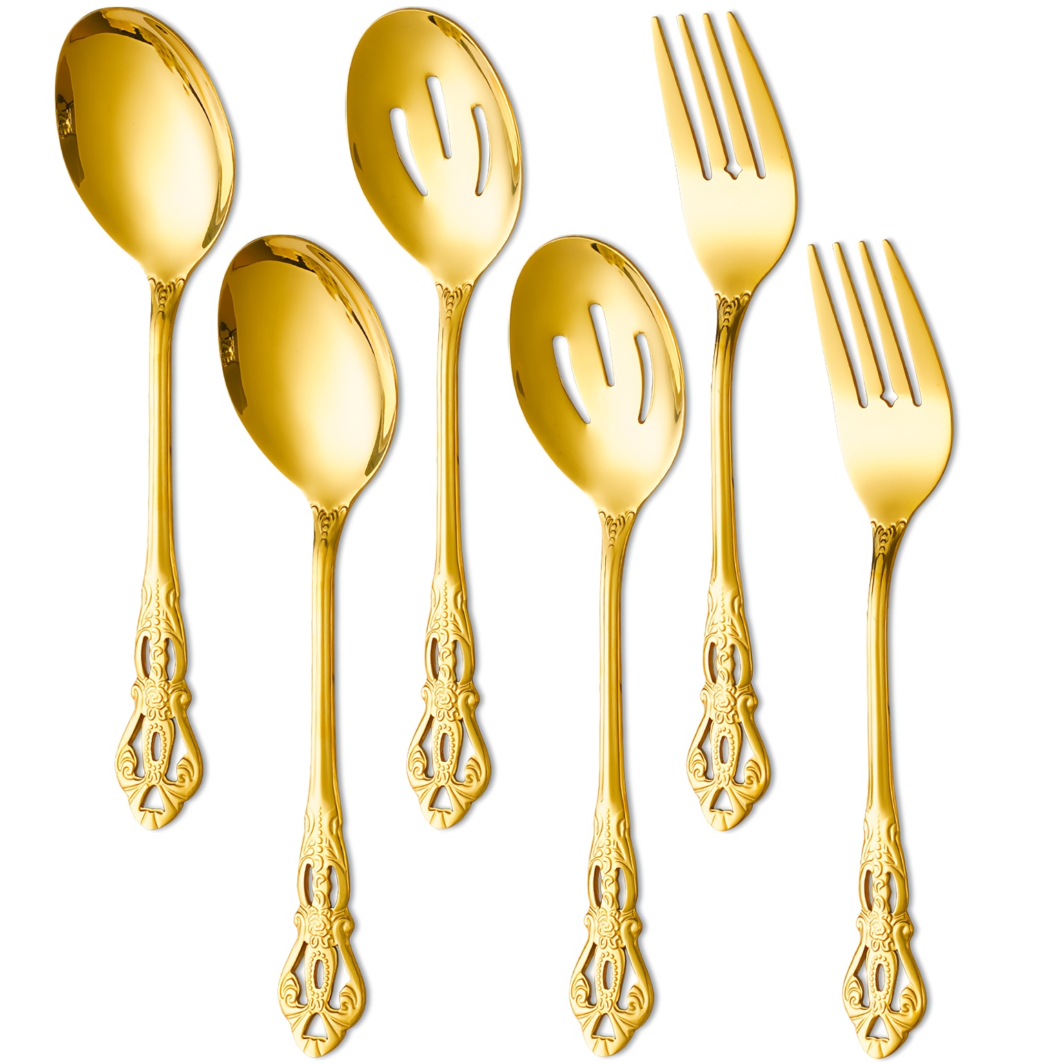 TEMU 6pcs Serving Cutlery Set, High-quality Stainless Steel Serving Spoon, Serving Colander, And Serving Fork, Heavy-duty Kitchen Tools Suitable For