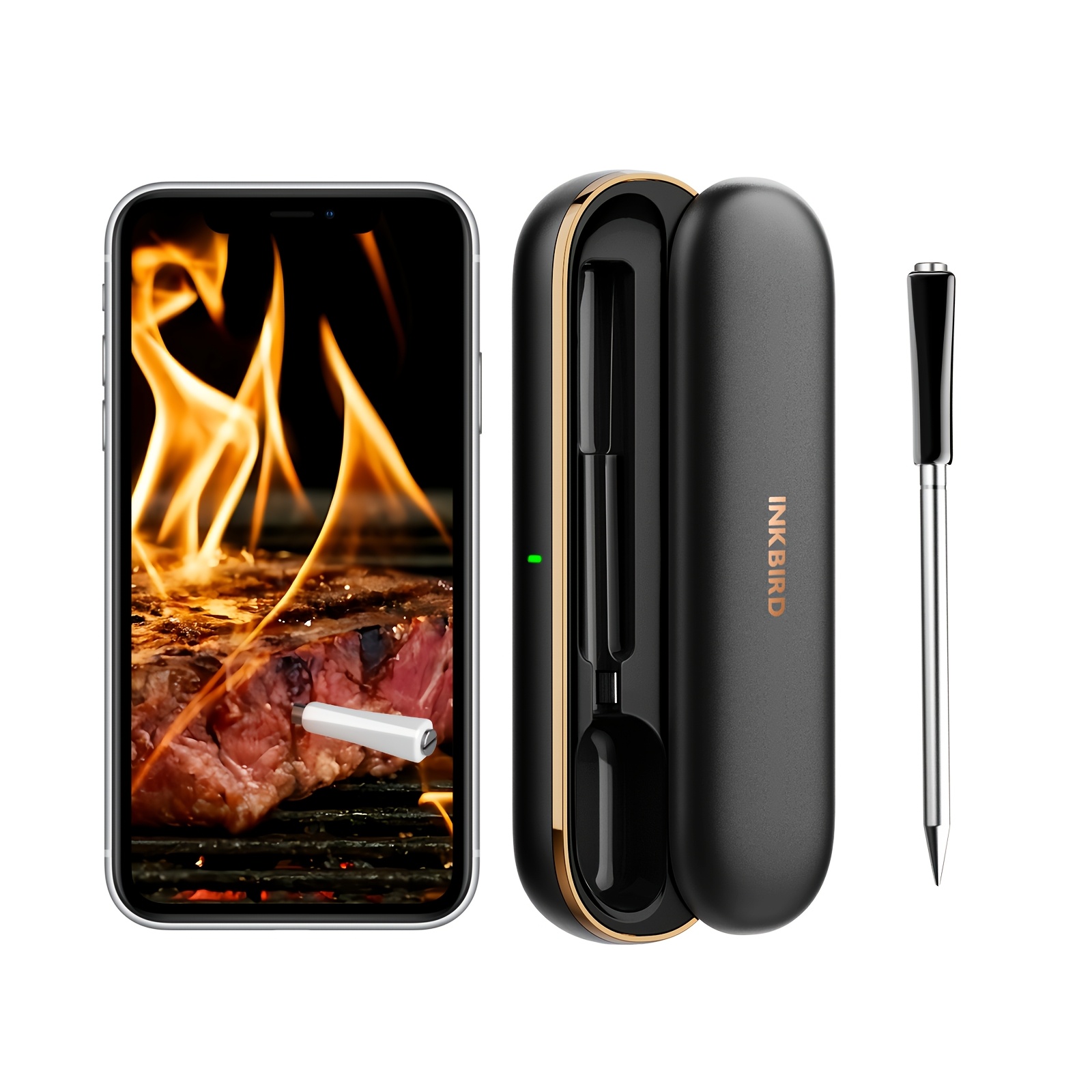 TEMU Wireless Bbq Thermometer With & Probe - Food Grade Stainless Steel Suitable For For Bbq Grills, Smokers, Rotisserie Ovens, Meat Thermometer With