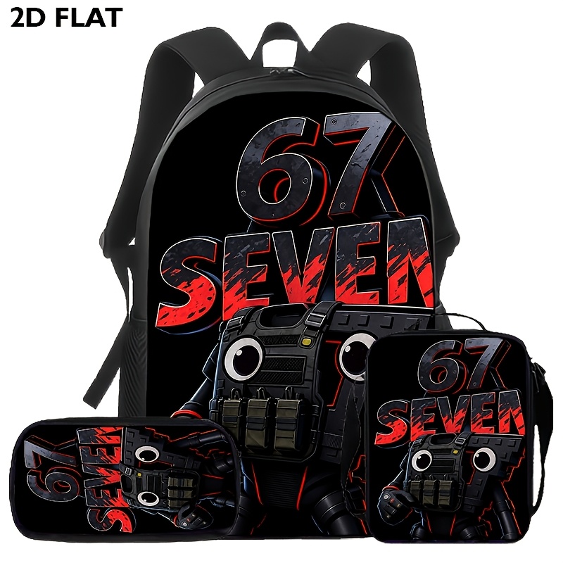 TEMU Juego de 3 piezas: Mochila temática 67 con estuche - Bolso escolar de gran capacidad, correas de ajustables, compartimento interno para laptop,