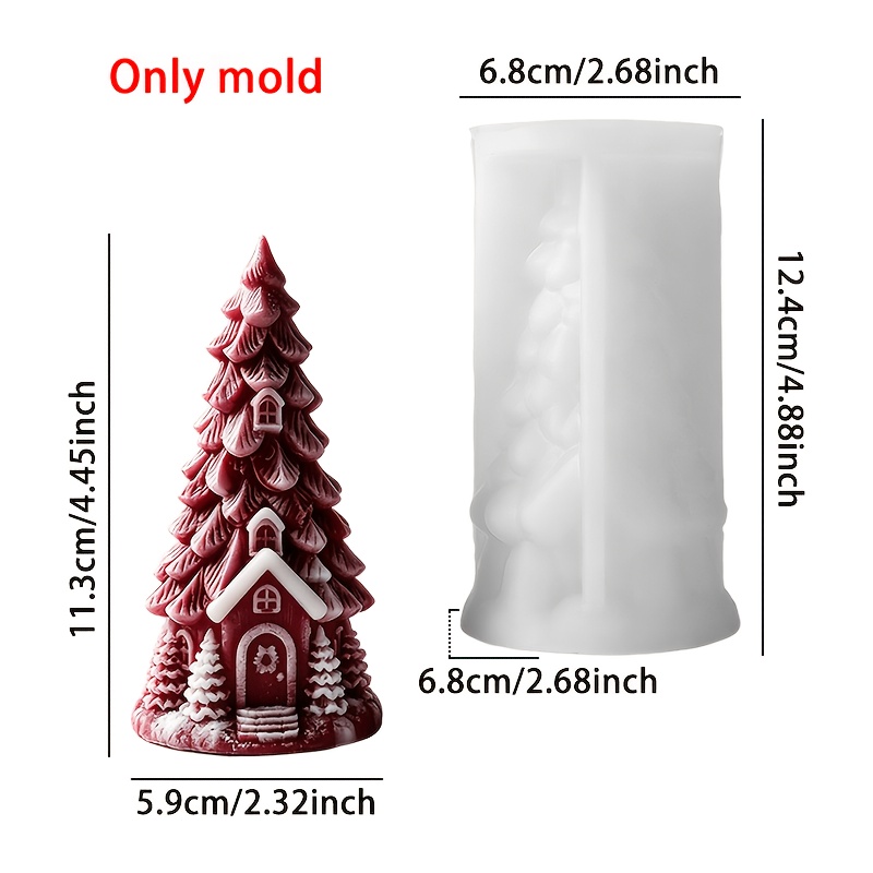TEMU Resin Silicone Mold - Snow Fir Needle Embedded Cottage 3d Silicone Mold Tale Snow Scene Christmas Tree Candle Mold Epoxy Resin Gypsum Desktop