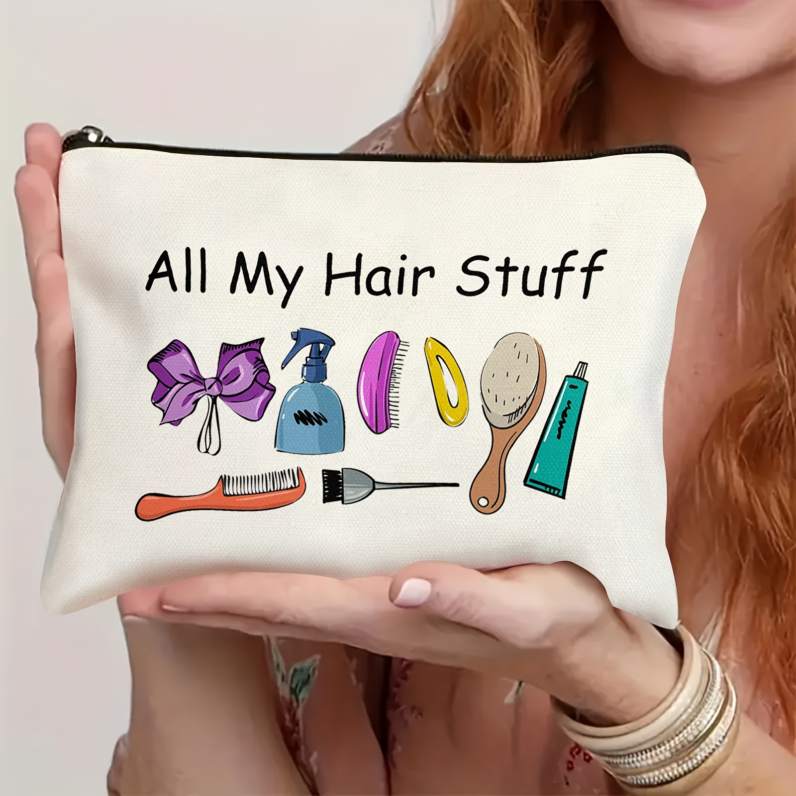 

Unisex Makeup Bag With Hair Accessories Print - Multipurpose Cosmetic Pouch, -free, Ideal For Travel & Bridal Parties, Hair Ties, Clips, Headbands