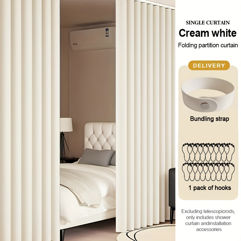 TEMU 1pc Partition Curtain Folding Retractable Partition Curtain Elegant Stylish Fabric Screen Room Sleep Area Divider Study Space Essential Foldable
