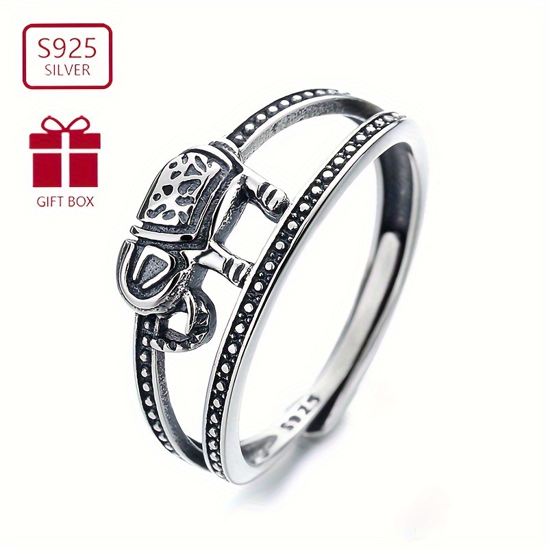 

1pc S925 Sterling Silver Retro Ethnic Style Double-layer Animal Elephant Creative Fashion Internet Celebrity Men And Women Index Finger Ring Suitable For Party Activities Wearing (about 2.36g)