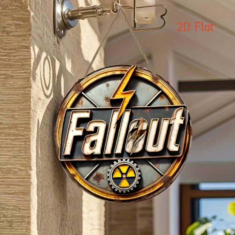 TEMU 2D Plat - [2D Plat] 2D Plat Art Mural en Bois Imprimé - Plaque en Bois Durable 8X8 Pouces avec Design Rétro de Radiation, d'Éclair Jaune et de