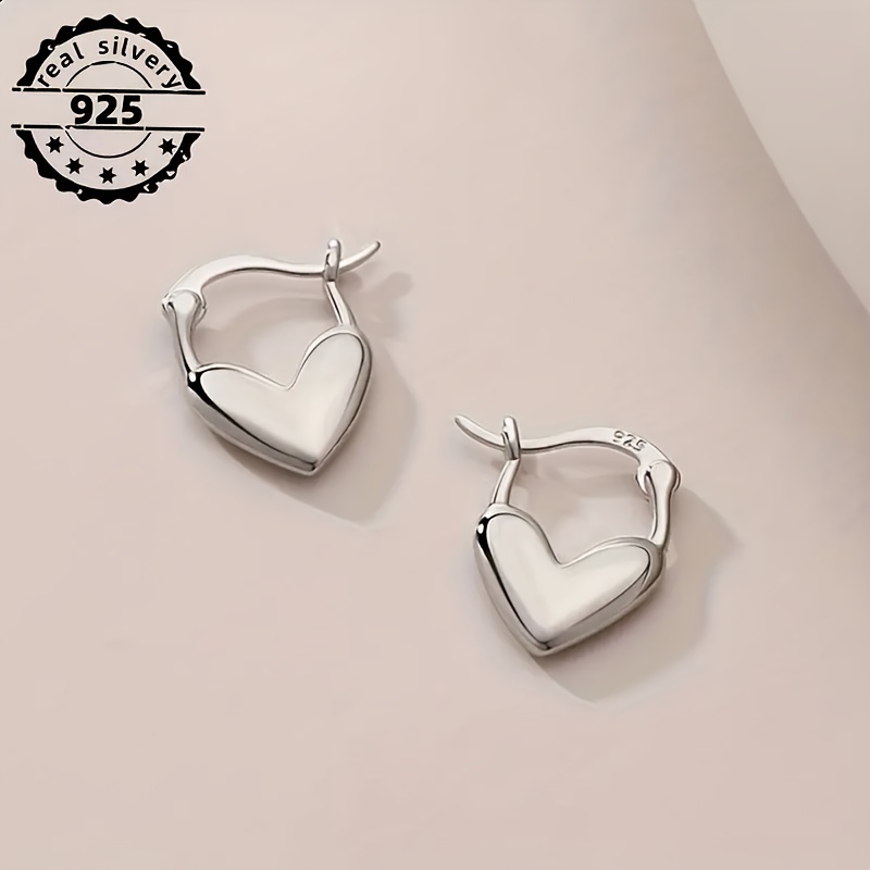 

1 Pair 925 Sterling Silver Heart Shape Hoop Earrings For Unisex Boho Vintage Style Love Jewelry Valentine's Day Gift