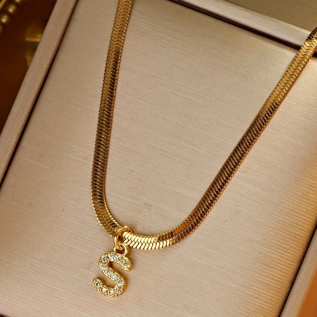 TEMU 1pc Fashion Bohemian Versatile Stainless Steel Snake Chain Mini 26 Micro-inlaid Letter Choker Golden Necklace. Suitable For Women' Wear