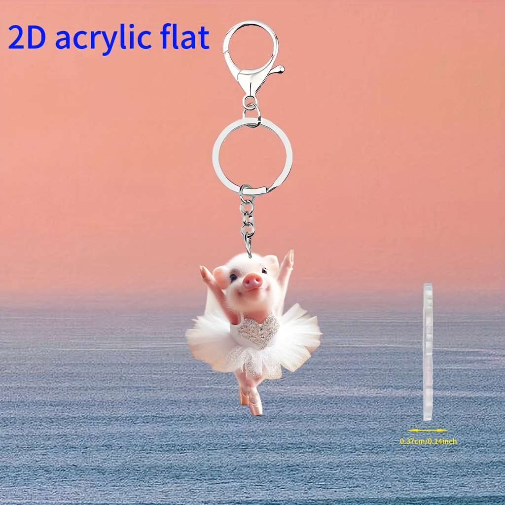 

Acrylic Ballet Dancing Pig Keychain - Cute Mini Animal Pendant For Car Keys, Backpacks, Gift Decoration Accessory