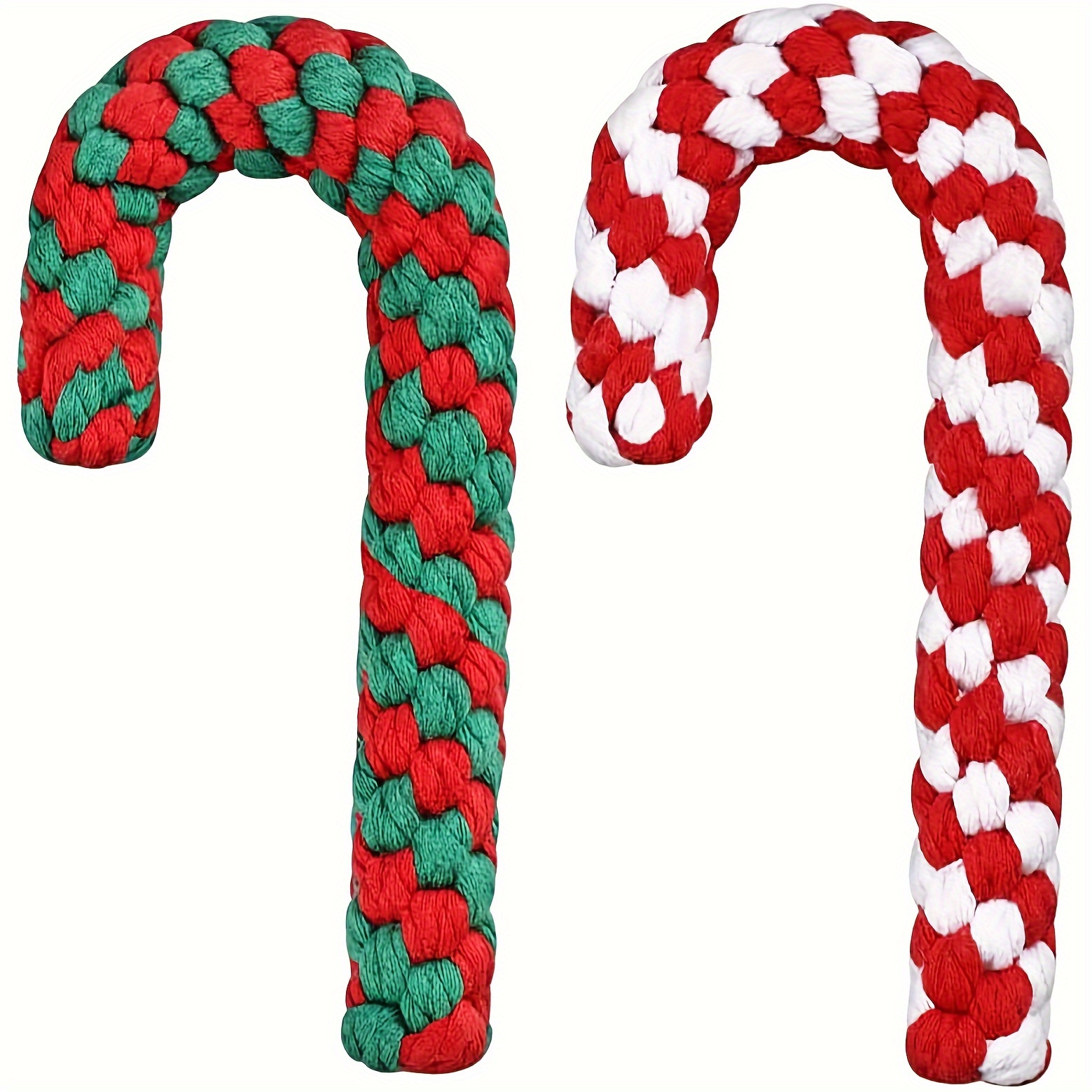 

2-pack Christmas Candy Cane Rope Toys For Dogs, Braided Chew Toys For Teething, Interactive Play & Dental Health, Fabric, Suitable For All Dog Breeds - Red & Green/white