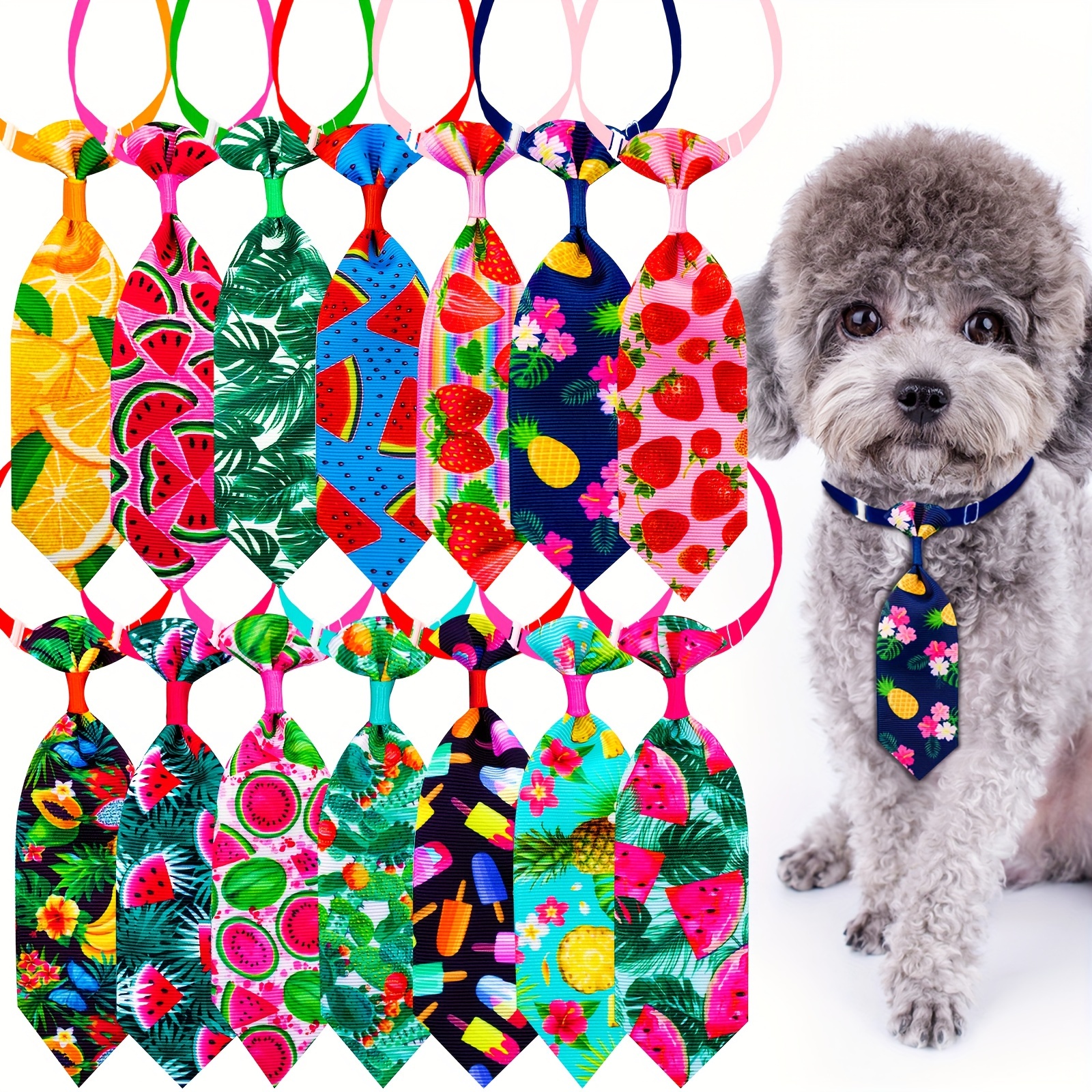 

12pcs Pattern Pet Bow Ties For Dogs And Cats - Vibrant Tropical, Citrus, And Berry Designs, Adjustable Collars For Small To Medium Pets