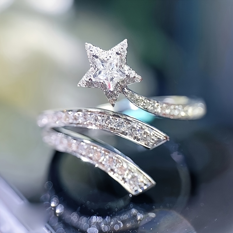 1pc Ring Creative Exquisite Open Adjustable Inlaid Sparkling Synthetic Zirconia Women' Party Vacation Accessory Birthday Gift