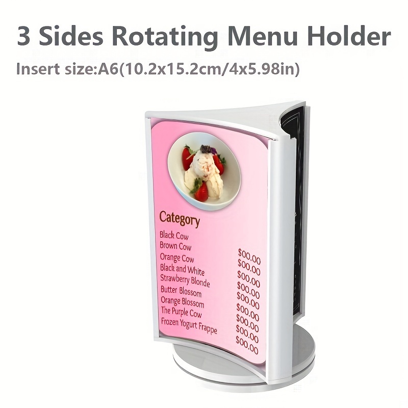 

1pc, Rotating 3-sided A6 Display Stand, Easy Assembly, Clear Pet Panel, Tabletop Beverage Menu Holder, Modern Plastic Signage For Bars, Restaurants, Retail