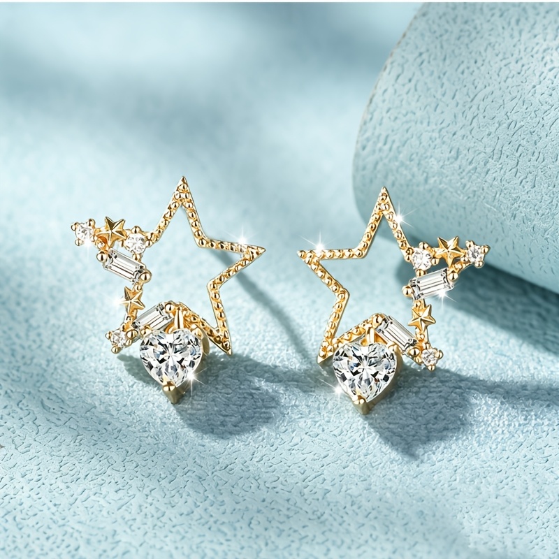 2pcs Ultra-Sparkling Star Zirconia Stud Earrings, Elegant Gift