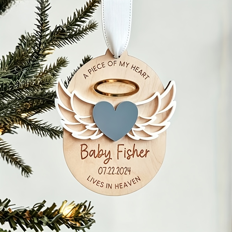 Angel Wing Heart Wooden Hanging Ornament, Personalized Keepsake