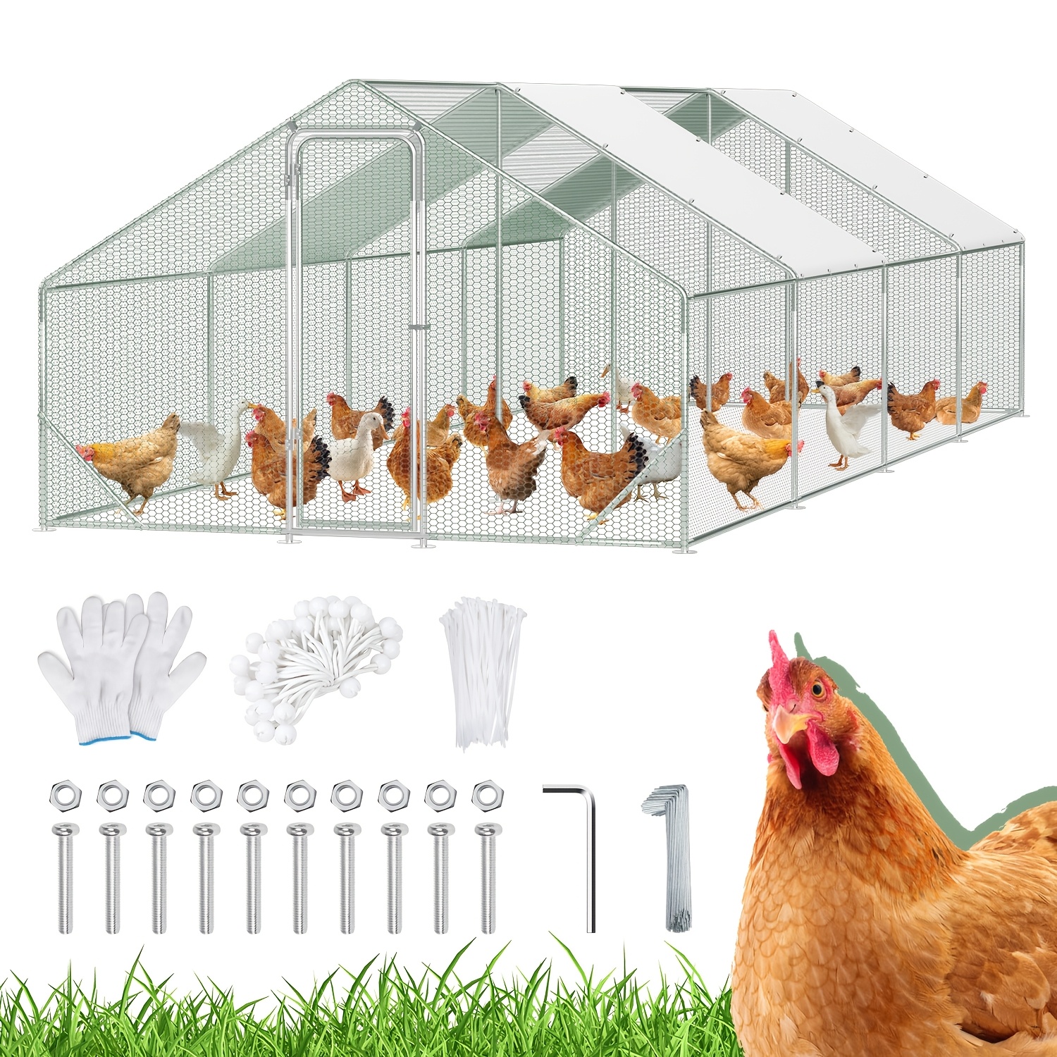 Image of 3x8x2 Meters (length X Width X Height) Super-large Animal House, Chicken Coop, Lockable Top Chicken Coop, Galvanized Steel Durable, , And Disassemble, Outdoor Small Animal Fence/aviary/rabbit Cage